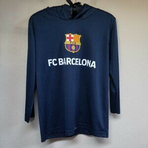 FCB FC Barcelona Women Large Athletic Hoodie Top Pullover Blue 3/4 Sleeve Active
